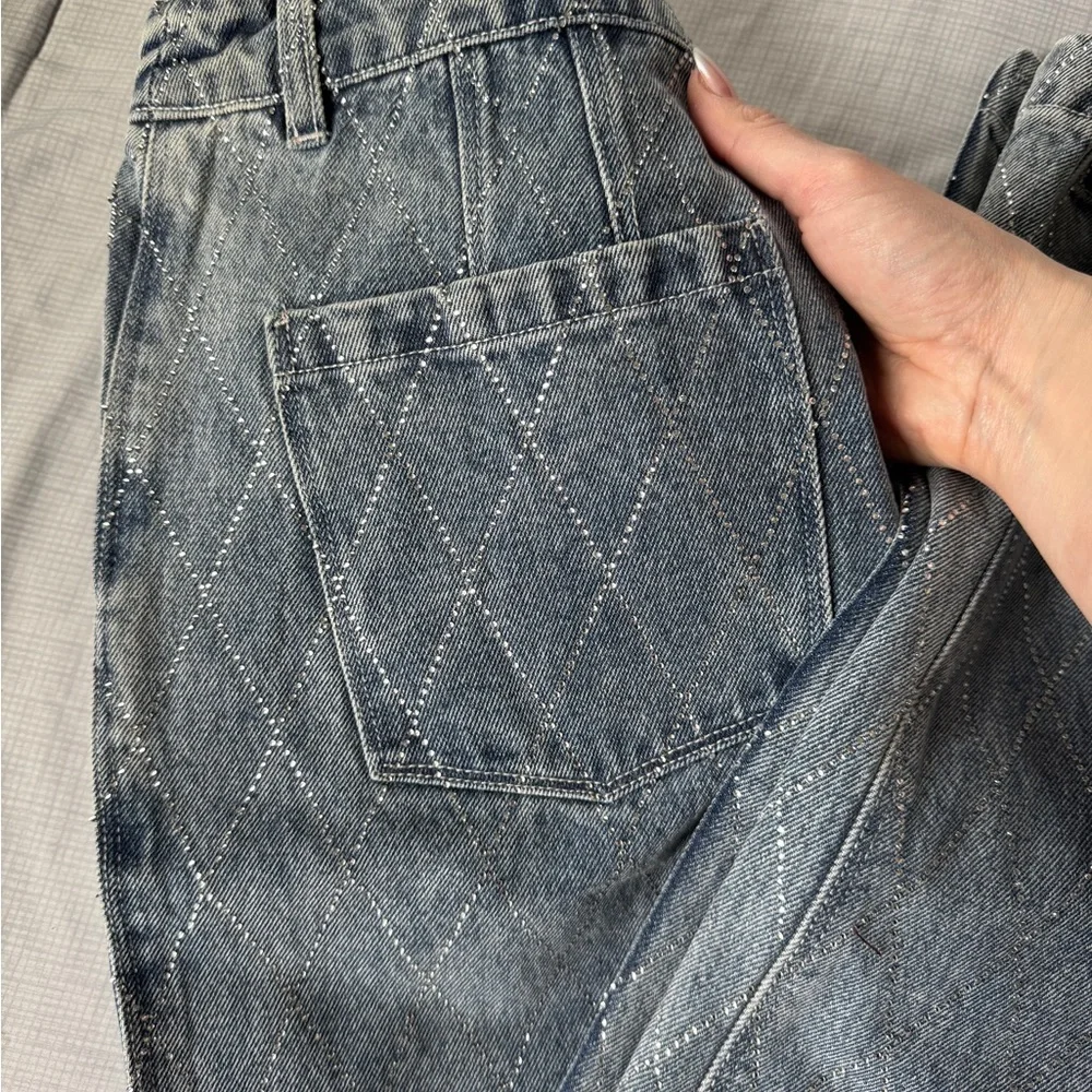 NEW House of Harlow Rhinestone Wide Leg Jeans | Size 4 (27) | light blue - Picture 8 of 13
